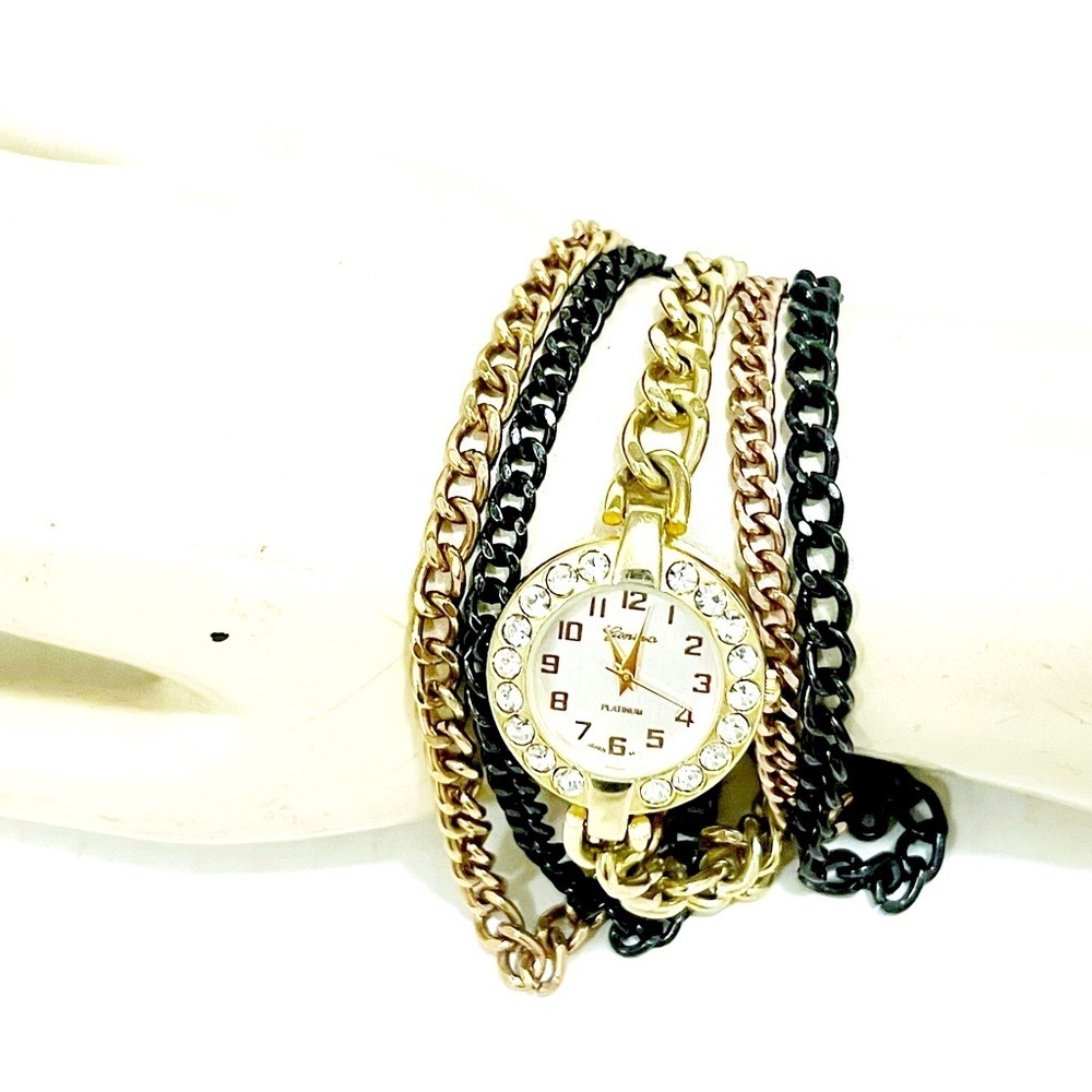 Geneva Platinum Stainless 6 Bracelet Style Watch